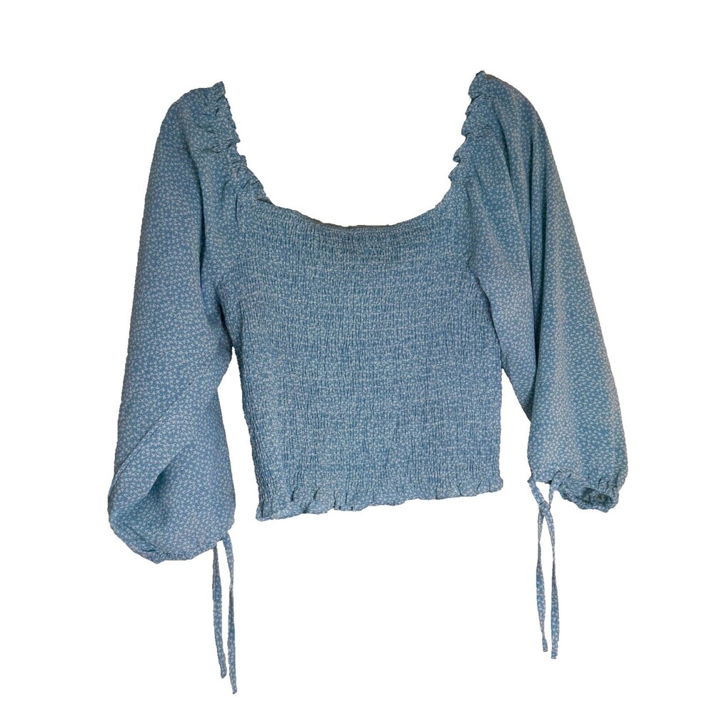 Princess Polly Blue Balloon Sleeve Smocked Crop Top Size 10 Cottagecore SKU 155
